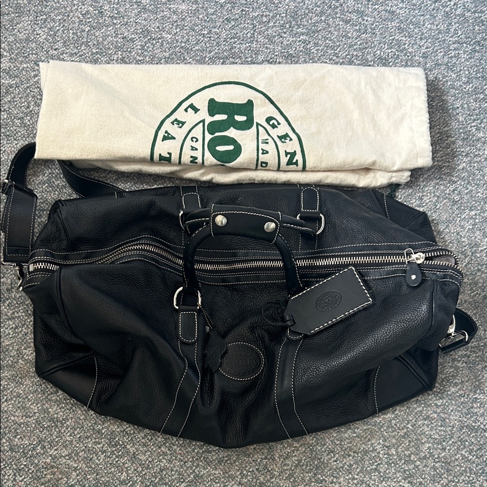 Roots Large Genuine Leather Black Banff Weekend Bag
